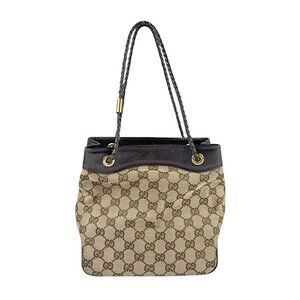 Auth GUCCI Handbag Beige Brown GG Canvas/Leather/Goldotone